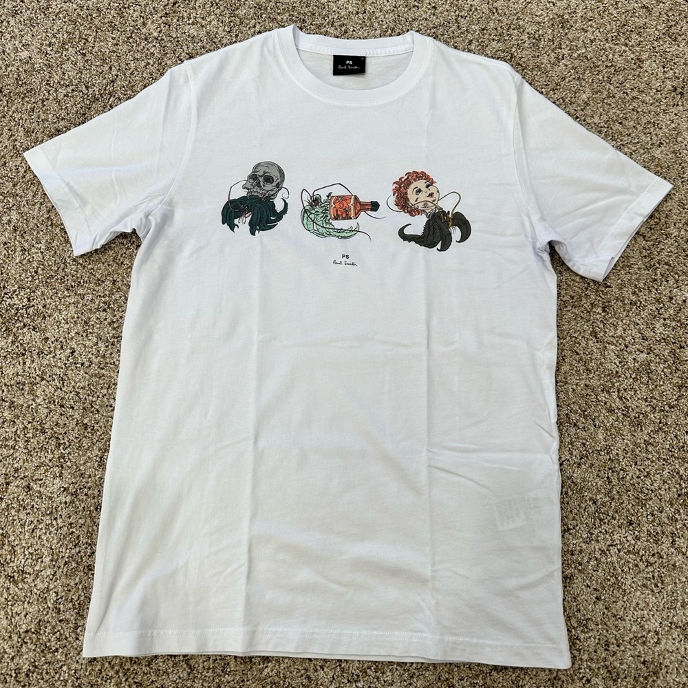 PS PAUL SMITH WHITE TSHIRT GRAPHIC PRINT ORGANIC COTTON SIZE MEDIUM
